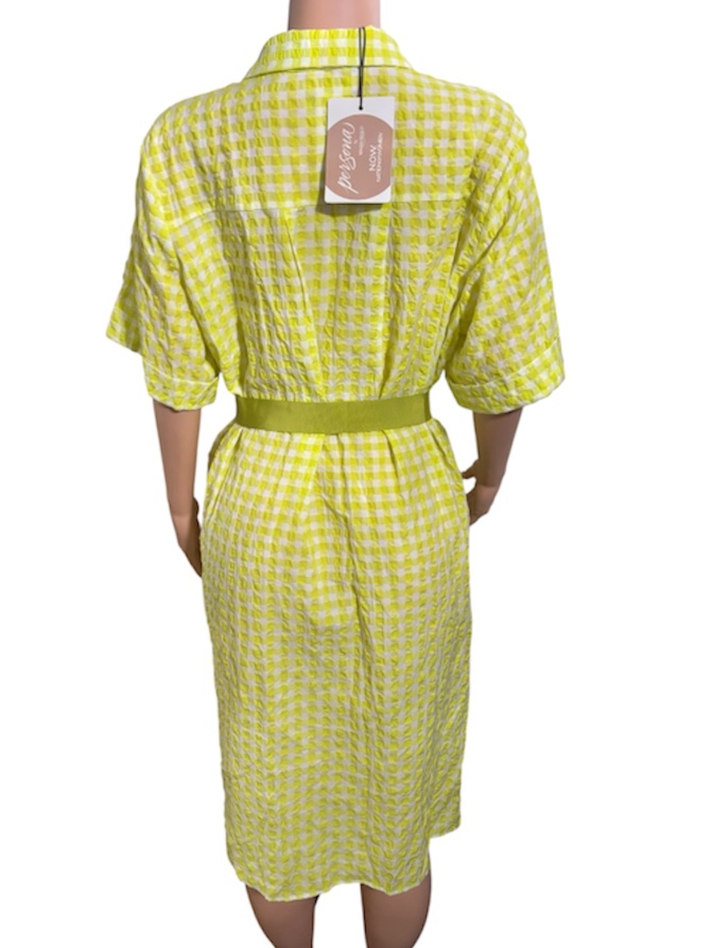 NWT PERSONA by Marina Rinaldi Women’s Yellow Gingham Midi Shirt Dress with Belt - Picture 6 of 16